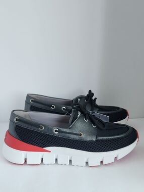 Hunter Black and Red Slip-On Boat Loafers